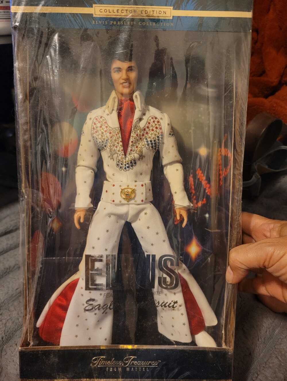 Vintage Mattel Elvis White Eagle Jumpsuit with Red Accents Collectible Y2K